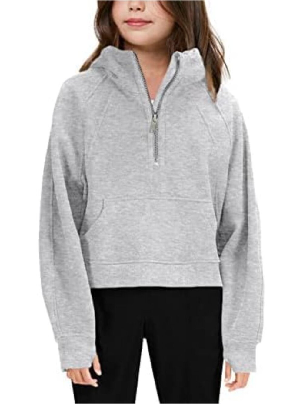 Girls Half Zip Hoodie Crop Sweatshirt Thumb Hole Fleece Lined Pullover Teen
